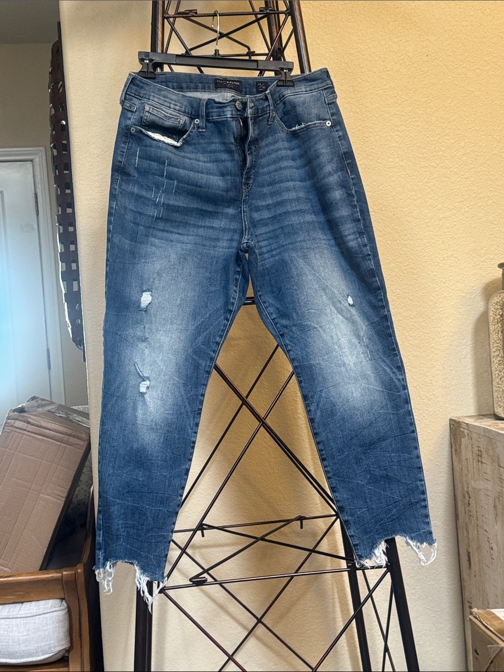 Distressed Blue Denim Crop Jeans